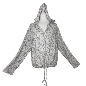 Absolutely Famous Gray Hooded Pull Over Long Sleeve Drawstring Hem Sweater Lg